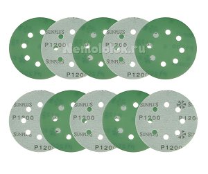 Шлифовальный круг SUNPLUS FILM для металла и дерева 125мм P1200 (10 шт.) FILM.FMB.8hol.P1200/10