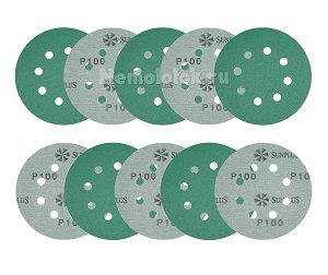 Шлифовальный круг SUNPLUS FILM для металла и дерева 125мм P100 (10 шт.) FILM.FMB.8hol.P100/10