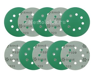 Шлифовальный круг SUNPLUS FILM для металла и дерева 125мм P320 (10 шт.) FILM.FMB.8hol.P320/10