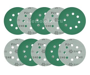 Шлифовальный круг SUNPLUS FILM для металла и дерева 125мм P240 (10 шт.) FILM.FMB.8hol.P240/10