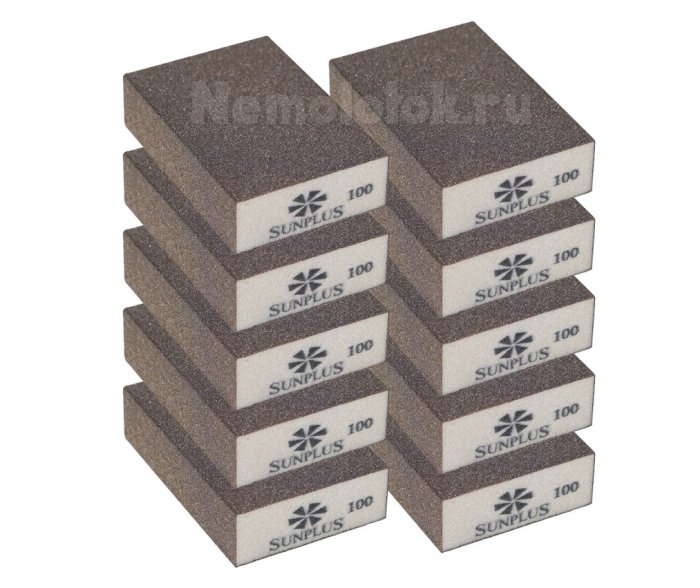 Шлифовальная губка SUNPLUS (4-х ст.) P100 (10 шт.) SPONGE.SGO 4SIDES.P100/10, фото 1