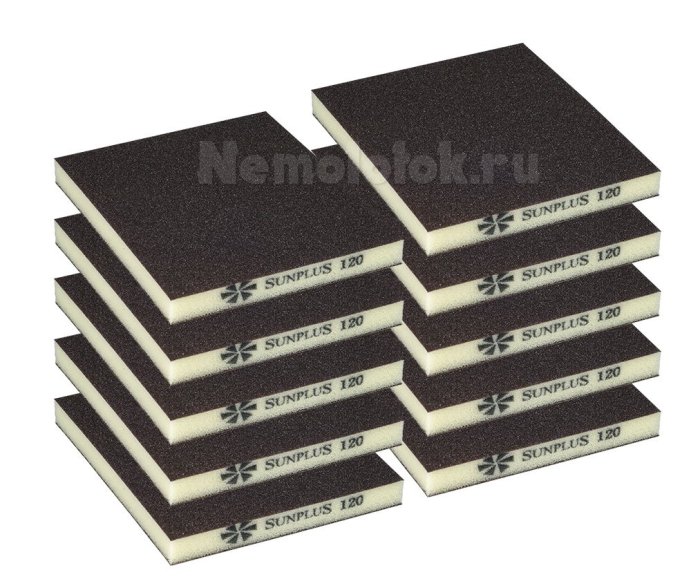 Шлифовальная губка SUNPLUS (2-х ст.) P120 (10 шт.) SPONGE.SGI 2SIDES.P120/10, фото 1