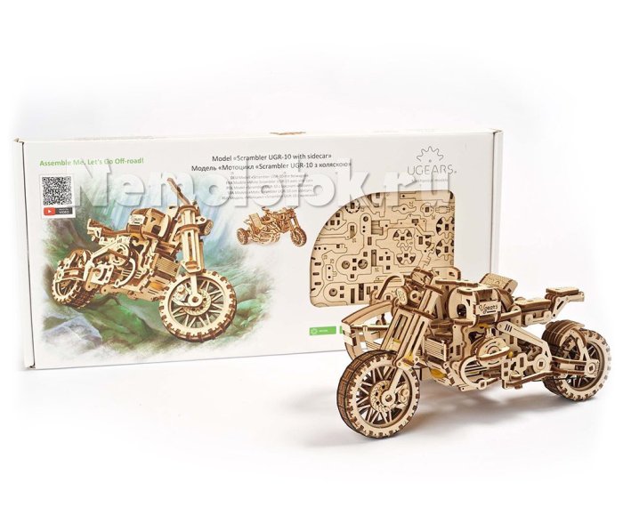 Мотоцикл Scrambler UGR-10 с коляской Ugears (70137), фото 1