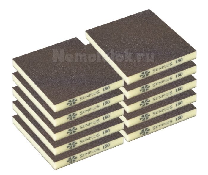 Шлифовальная губка SUNPLUS (2-х ст.) P150 (10 шт.) SPONGE.SGI 2SIDES.P150/10, фото 1