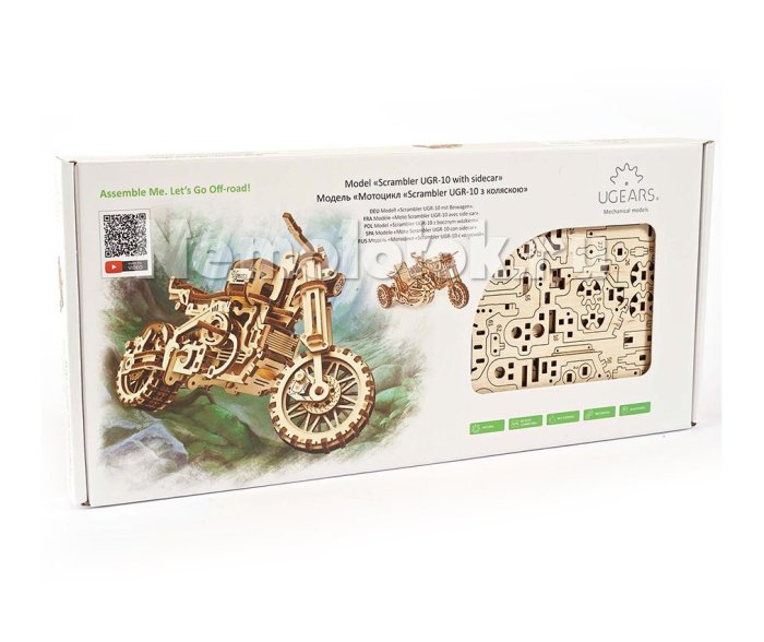 Мотоцикл Scrambler UGR-10 с коляской Ugears (70137), фото 2