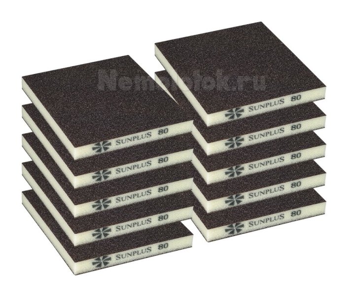Шлифовальная губка SUNPLUS (2-х ст.) P080 (10 шт.) SPONGE.SGI 2SIDES.P080/10, фото 1