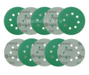 Шлифовальный круг SUNPLUS FILM для металла и дерева 125мм P320 (10 шт.) FILM.FMB.8hol.P320/10