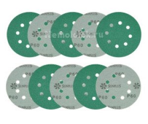 Шлифовальный круг SUNPLUS FILM для металла и дерева 125мм P060 (10 шт.) FILM.FMB.8hol.P060/10